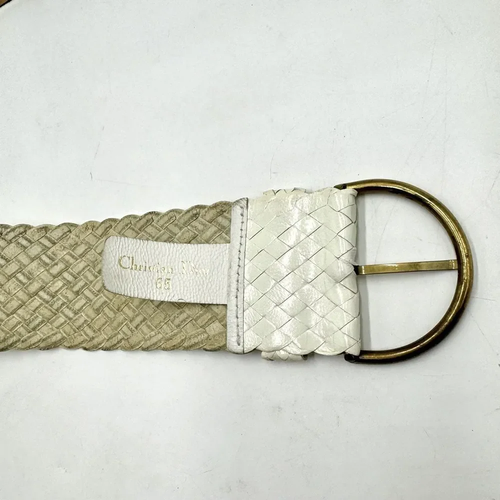 Auth Vtg Christian Dior White Woven Leather Women’s Belt Size US XS Preloved